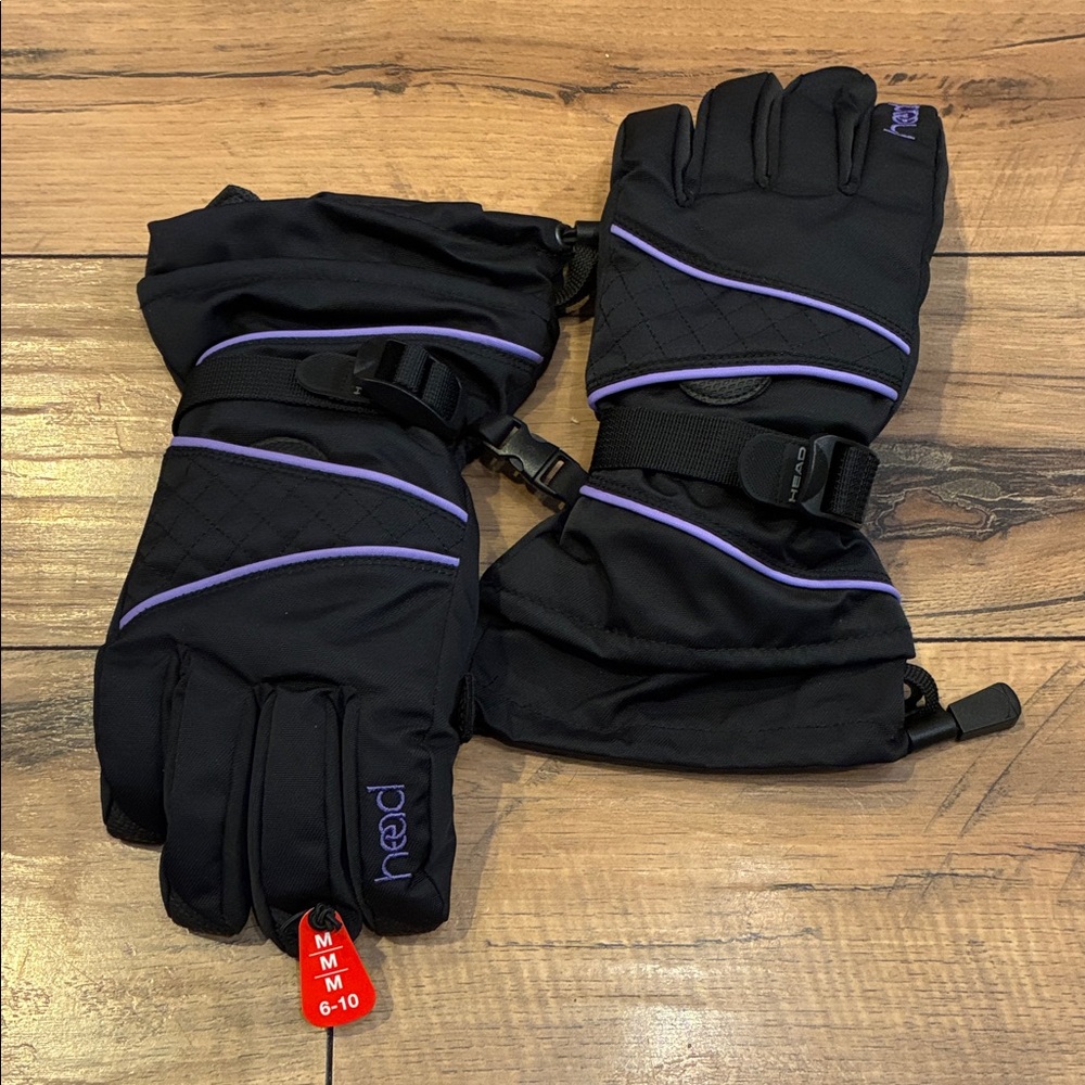 Heed Black Ski Gloves with Purple Trim Snowboard Warm Winter Gloves